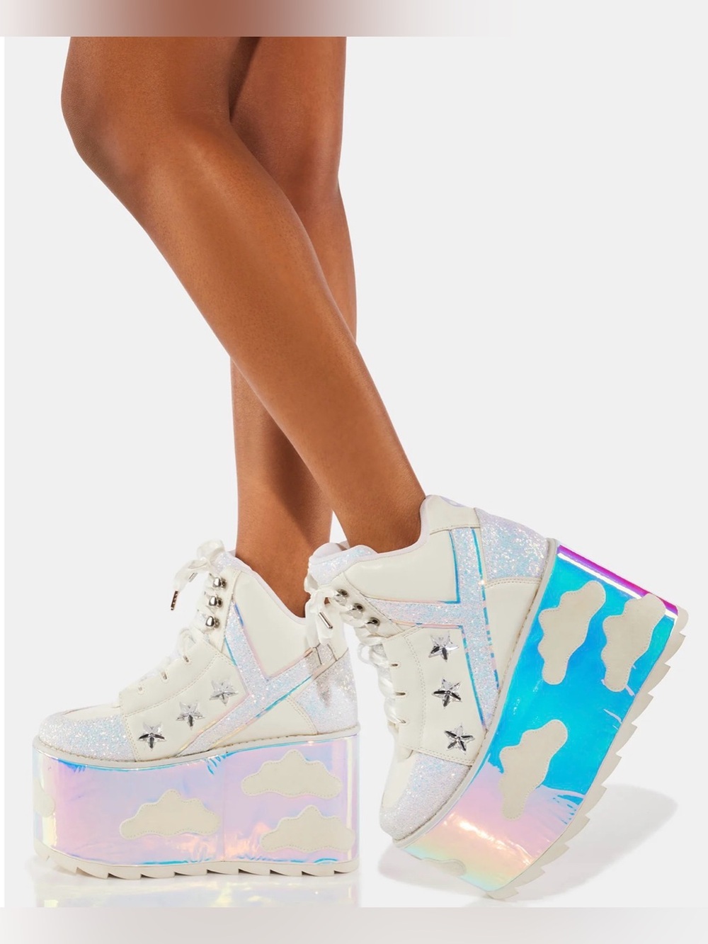 YRU Qozmo Sky Sky Platform Sneakers - white iridescent